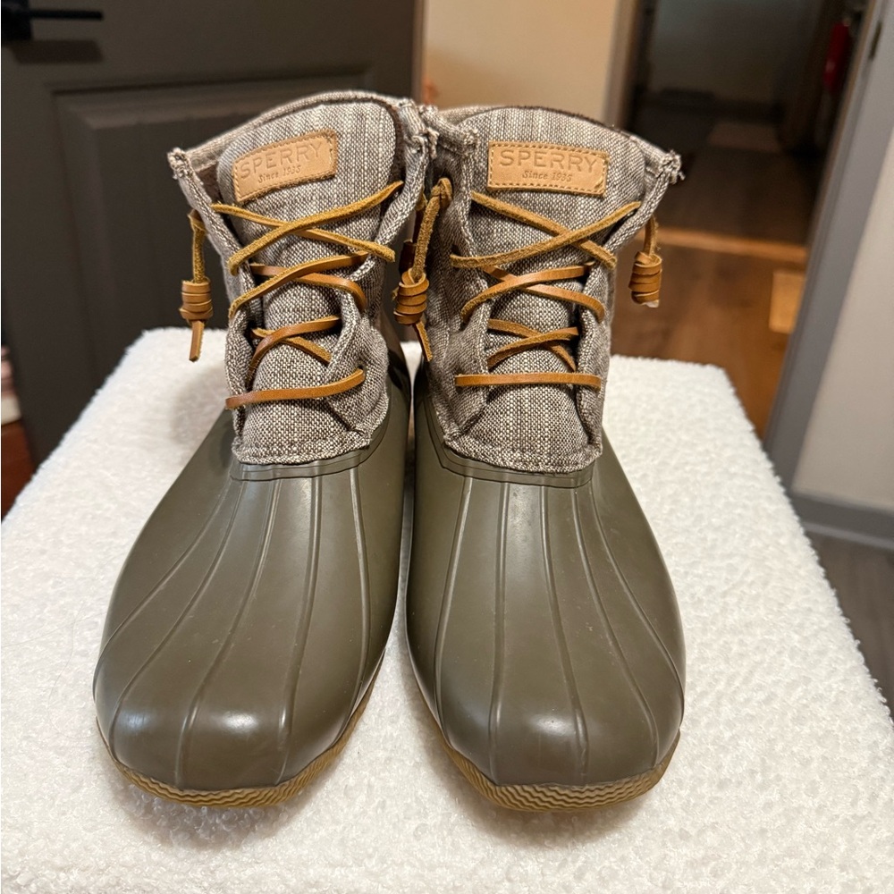 Sperry Khaki and Tan Duck Boots